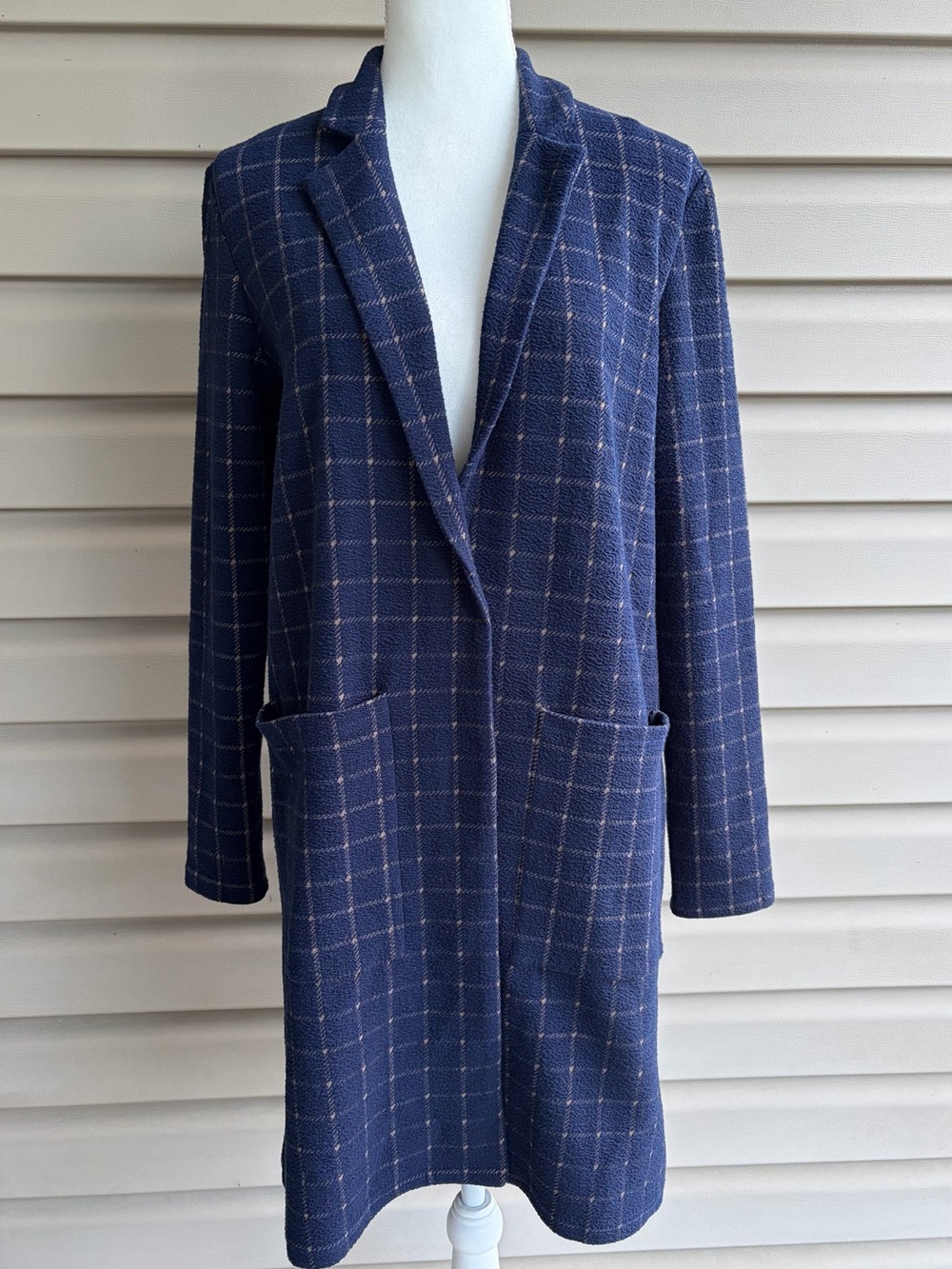 •Harlyn (Anthropologie)• Navy Plaid Longline Blazer - Size Small